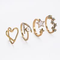 Cink Alloy Ring Set, Cink ötvözet, -val ABS műanyag gyöngy, galvanizált, 4 darab & divat ékszerek & a nő & strasszos, aranysárga, Által értékesített Set