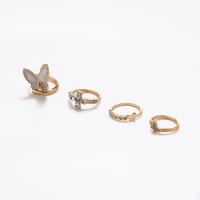Cink Alloy Ring Set, Cink ötvözet, Pillangó, galvanizált, 4 darab & divat ékszerek & a nő & zománc & strasszos, aranysárga, Által értékesített Set