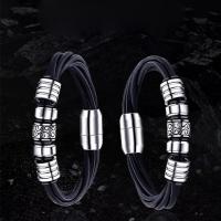 Titanium Steel Bracelet with PU Leather silver color plated for man black 8mm Sold By PC