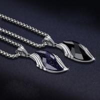 Titanium Steel Necklace with Blue Sandstone & Black Stone with 3mm extender chain silver color plated box chain & for man Length Approx 23.62 Inch Sold By PC