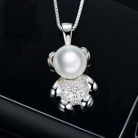 Rhinestone Brass Pendants with Rhinestone & Plastic Pearl Bear silver color plated for woman silver color nickel lead & cadmium free Sold By PC