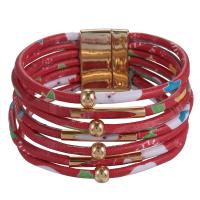 PU Leather Cord Bracelets with Zinc Alloy gold color plated multilayer & printing & for woman Length Approx 7.5 Inch Sold By PC