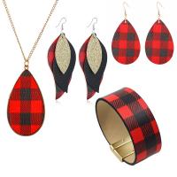 PU Leather Jewelry Set, gold color plated, printing & gingham & different styles for choice, more colors for choice, 44cm,22cm,7.5*4.2cm, Sold By Set
