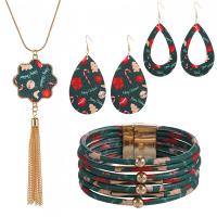 PU Leather Jewelry Set wrist wreath & earring & necklace with Zinc Alloy gold color plated printing  44cm 22cm 7.5*4.2cm Sold By Set
