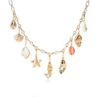 Zinc Alloy smykker halskæde, med Shell, Shell, guldfarve belagt, for kvinde & med rhinestone, Længde Ca. 17.72 inch, Solgt af PC