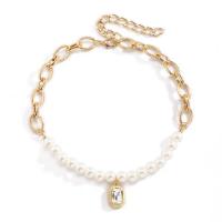 Zinc Alloy Jewelry Necklace with Plastic Pearl with 2.7 lnch extender chain plated for woman & with rhinestone 32mm Length Approx 16.1 Inch Sold By PC