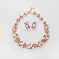 Zink Alloy Jewelry Sets, örhänge & halsband, med Plast Pearl, med 0.78 lnch extender kedja, plated, för kvinna & med strass, 25x15mm, 5Satser/Lot, Säljs av Lot