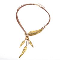 Zinc Alloy Jewelry Necklace with PU Leather Cord with 1.96 lnch extender chain Feather plated multilayer & folk style & for woman & with rhinestone Length Approx 20.08 Inch Sold By Lot