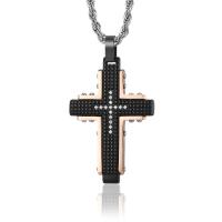 Stainless Steel Jewelry Necklace, Cross, rose gold color plated, different styles for choice & for man & with rhinestone, black, 28x42mm, 10PCs/Lot, Sold By Lot