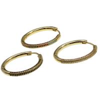 Brass Hoop Earring, Round, micro pave cubic zirconia & for woman, more colors for choice, 34x33x4mm, Sold By Pair
