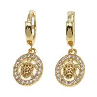 Huggie Hoop Drop Earring, Brass, Round, micro pave cubic zirconia & for woman, golden, 16x12x3mm, Sold By Pair