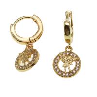 Huggie Hoop Drop Earring Brass Round micro pave cubic zirconia & for woman golden Sold By Pair
