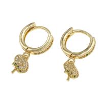 Huggie Hoop Drop Earring, Brass, Lollipop, micro pave cubic zirconia & for woman, golden, 13x8x2mm, Sold By Pair