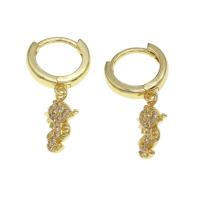 Huggie Hoop Drop Earring Brass Seahorse micro pave cubic zirconia & for woman golden Sold By Pair