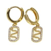 Huggie Hoop Drop Earring, Brass, micro pave cubic zirconia & for woman, golden, 16x8x2mm, Sold By Pair