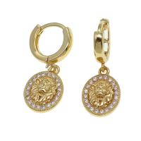 Huggie Hoop Drop Earring Brass Round micro pave cubic zirconia & for woman golden Sold By Pair