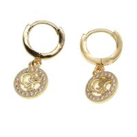 Huggie Hoop Drop Ohrringe, Messing, rund, Sonne und Mond & Micro pave Zirkonia & für Frau, goldfarben, 15x12x3mm, verkauft von Paar