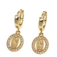 Huggie Hoop Drop Earring, Brass, Round, micro pave cubic zirconia & for woman, golden, 16x8x2mm, Sold By Pair