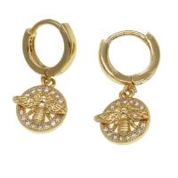 Huggie Hoop Drop Earring, Brass, Round, micro pave cubic zirconia & for woman, golden, 15x12x3mm, Sold By Pair