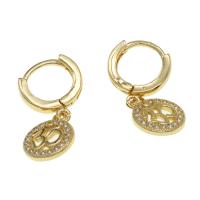 Huggie Hoop Drop Earring, Brass, Round, micro pave cubic zirconia & for woman, golden, 15x12x3mm, Sold By Pair