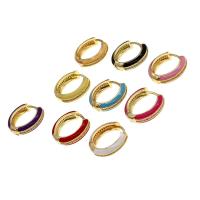 Brass Huggie Hoop Earring, Round, micro pave cubic zirconia & for woman & enamel, more colors for choice, 22x19x5mm, Sold By Pair