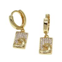 Huggie Hoop Drop Earring, Brass, Rectangle, micro pave cubic zirconia & for woman, golden, 14x8x3mm, Sold By Pair