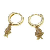 Huggie Hoop Drop Earring, Brass, Flower, micro pave cubic zirconia & for woman, golden, 15x9x2mm, Sold By Pair