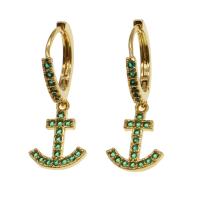 Huggie Hoop Drop Earring, Brass, Anchor, micro pave cubic zirconia & for woman, mixed colors, 15x12x2mm, Sold By Pair