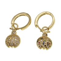 Huggie Hoop Drop Earring Brass Ladybug micro pave cubic zirconia & for woman Sold By Pair
