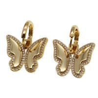 Huggie Hoop Drop Earring, Brass, Butterfly, micro pave cubic zirconia & for woman, golden, 17x20x2mm, Sold By Pair