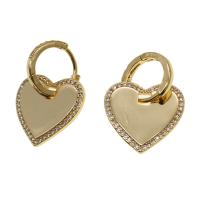 Huggie Hoop Drop Earring, Brass, Heart, micro pave cubic zirconia & for woman, golden, 17x8x2mm, Sold By Pair