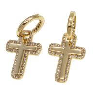 Huggie Hoop Drop Earring, Brass, Cross, micro pave cubic zirconia & for woman, golden, 23x17x2mm, Sold By Pair