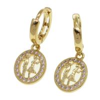 Huggie Hoop Drop Earring, Brass, Round, micro pave cubic zirconia & for woman, golden, 16x12x2mm, Sold By Pair