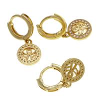 Huggie Hoop Drop Ohrringe, Messing, rund, Micro pave Zirkonia & für Frau, goldfarben, 15x12x2mm, verkauft von Paar