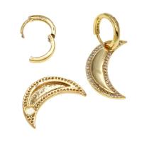 Huggie Hoop Drop Earring Brass Moon micro pave cubic zirconia & for woman golden Sold By Pair