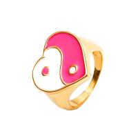 Cink Alloy Finger Ring, Srce, pozlaćen, modni nakit & Tai Ji & za žene & emajl, više boja za izbor, Prodano By PC