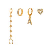 Zinklegierung Ohrring-Set, plattiert, 4 Stück & Modeschmuck & für Frau & mit Strass, goldfarben, verkauft von setzen