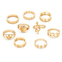 Cink Alloy Ring Set, Cink ötvözet, arany színű aranyozott, kilenc darab & divat ékszerek & a nő, aranysárga, Által értékesített Set