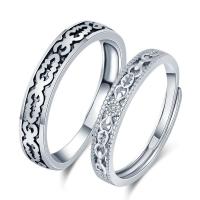 Пара кольца перста, Латунь, с Кристаллы, плакирован серебром, Мужская & разный размер для выбора, серебряный, не содержит никель, свинец, продается PC