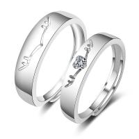 Пара кольца перста, Латунь, с Кристаллы, Оленьи рога, плакирован серебром, Мужская & разный размер для выбора, серебряный, не содержит никель, свинец, продается PC