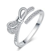 Messing Manchet Finger Ring, Strik, silver plated, micro pave zirconia & voor vrouw, zilver, nikkel, lood en cadmium vrij, 17x2mm, Verkocht door PC