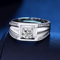 Латунь Открыть палец кольцо, с Муассанит, плакирован серебром, Мужский, серебряный, не содержит никель, свинец, 2x2mm, продается PC