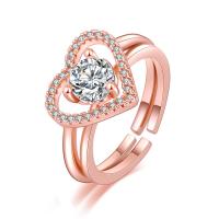 Rhinestone палец кольцо, Латунь, с Кристаллы, Сердце, Другое покрытие, Женский, Много цветов для выбора, не содержит никель, свинец, продается Пара