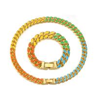 Conjuntos de jóias de liga de zinco, cromado de cor dourada, unissex & tamanho diferente para a escolha & freio de corrente & esmalte, multi colorido, vendido por PC