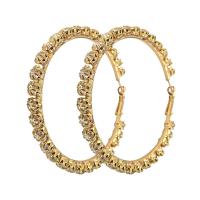 цинковый сплав Серьги-кольца, Кольцевая форма, плакирован золотом, Женский & со стразами, 70x70mm, продается Пара