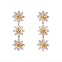 Tibetan Style Drop Earrings, Flower, gold color plated, for woman & with rhinestone, 23x75mm, Sold By Pair