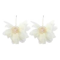 Zinc Alloy Drop Earrings Cloth with Zinc Alloy Flower gold color plated for woman & with rhinestone Sold By Pair