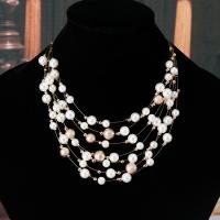 Mode-Multi-Layer-Halskette, Zinklegierung, mit Kunststoff Perlen, plattiert, für Frau & Multi-Strang, keine, Länge:ca. 17.72 ZollInch, verkauft von PC