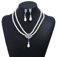 Zinc Alloy Jewelry Sets earring & necklace with Plastic Pearl with 1.96 lnch extender chain for woman & with rhinestone white 50mm Sold By Set