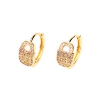 Brass Huggie Hoop Earring Lock gold color plated fashion jewelry & micro pave cubic zirconia & for woman nickel lead & cadmium free Sold By Pair